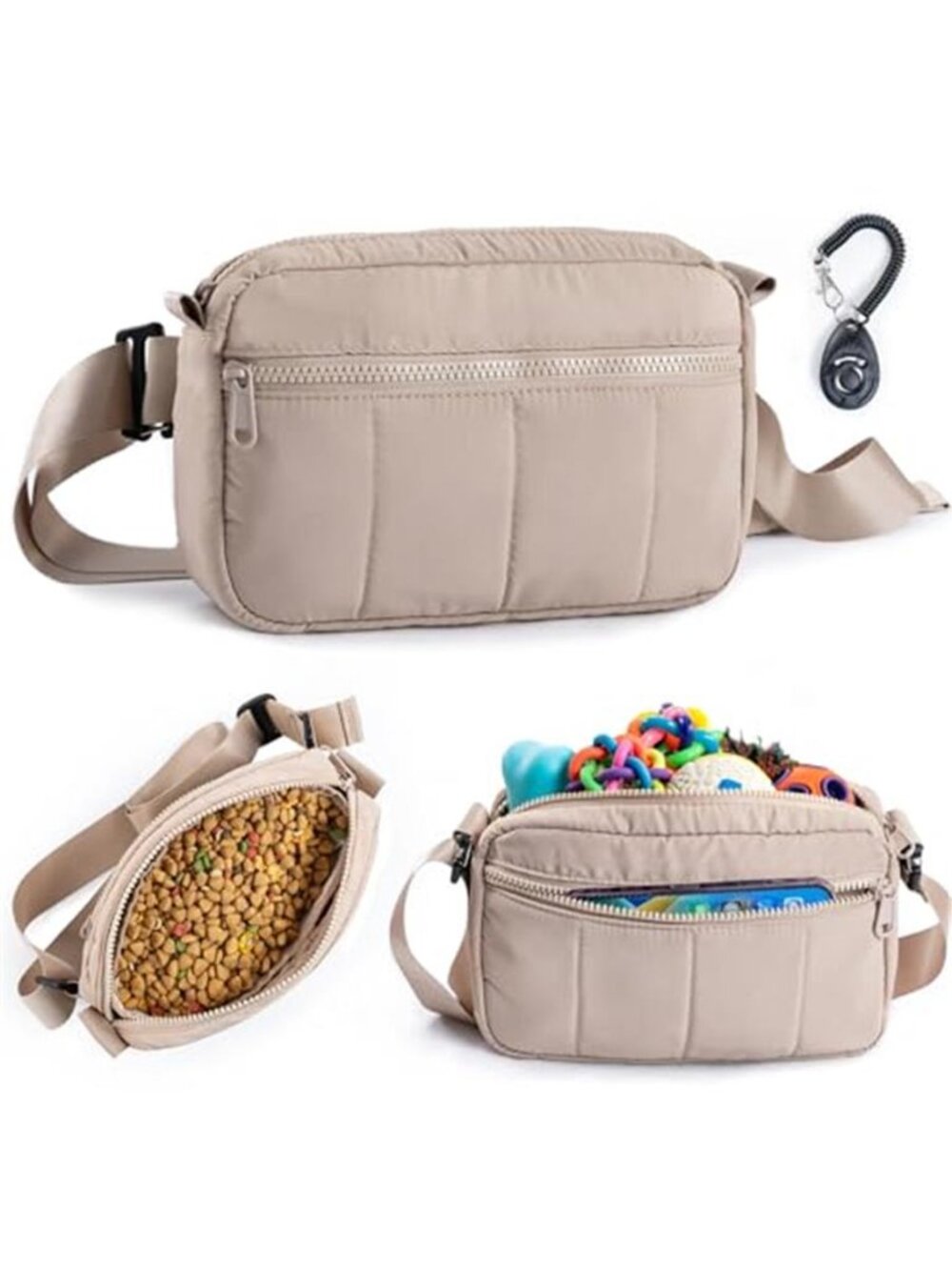 Dog Treat Pouch with Clicker Stylish Crossbody Dog Walking Bag 3-in-1